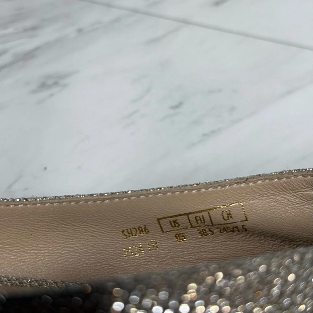 Stuart Weitzman Pointy Toe Gold Sliver Glitter Flat 8B